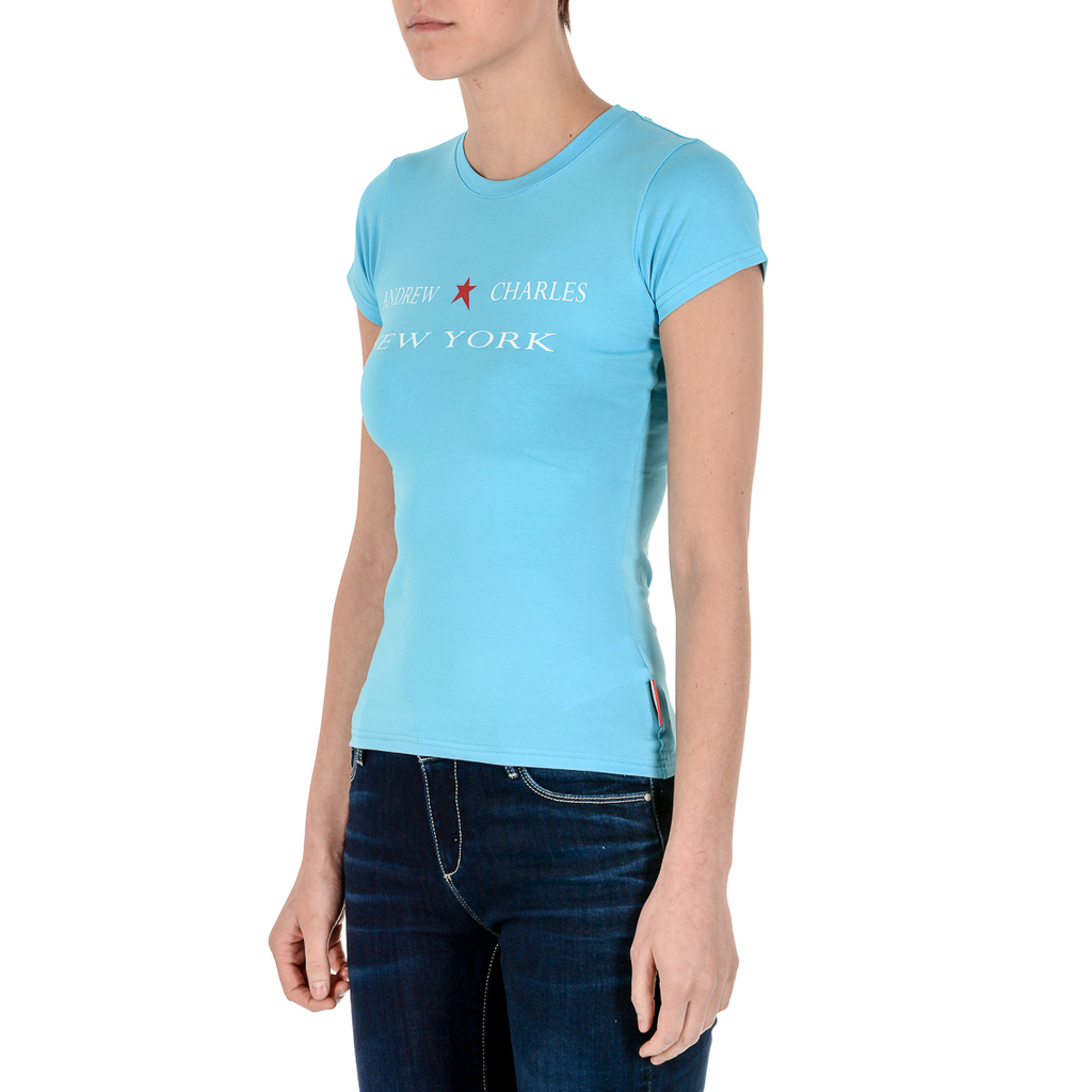 Andrew Charles T-shirt da donna a maniche corte con scollo tondo, blu chiaro TARANA