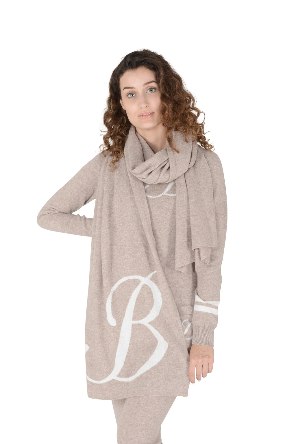 Sciarpa in cashmere con monogramma - Cammello