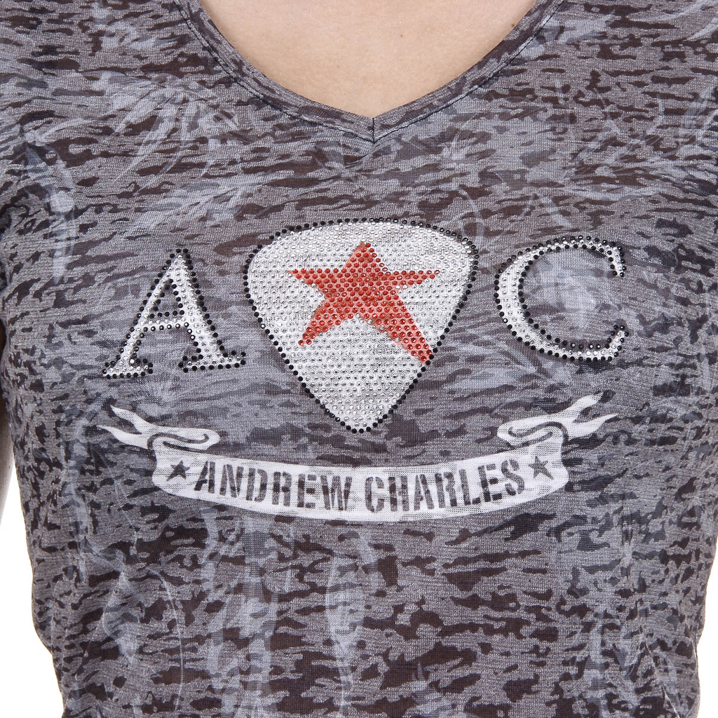 Andrew Charles T-shirt da donna a maniche corte con scollo a V nera ALEXA