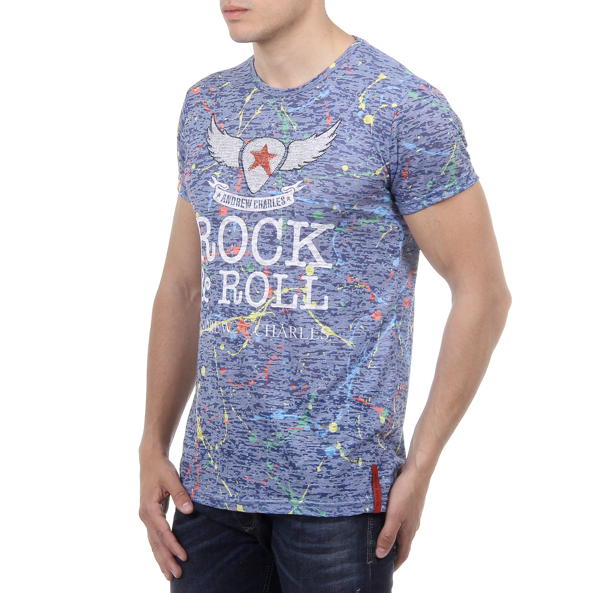 Andrew Charles T-shirt da uomo a maniche corte con scollo rotondo blu HUNTER