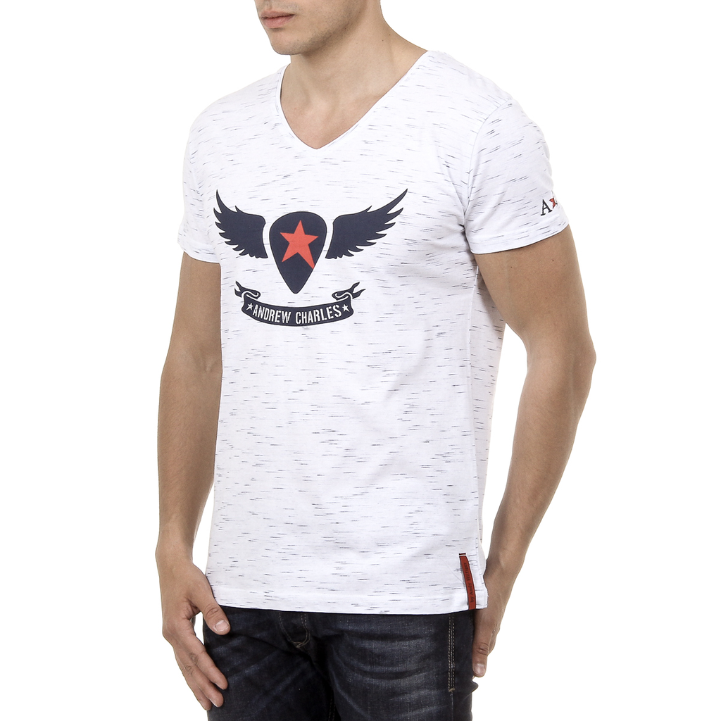 Andrew Charles T-shirt da uomo a maniche corte con scollo a V bianca AARON