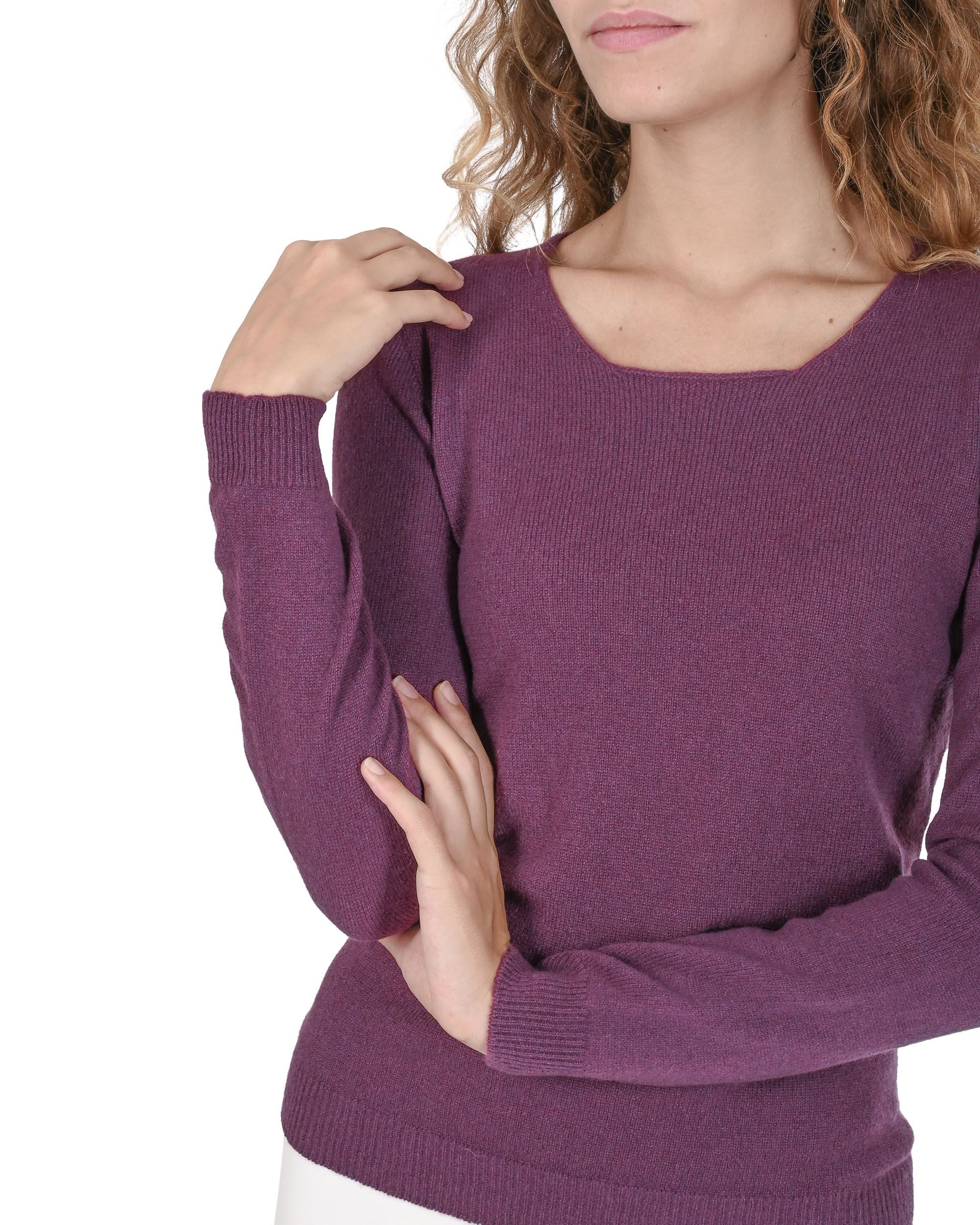 Maglione da donna in cashmere con scollo quadrato Crown of Edinburgh COE 0024 BURGUNDY