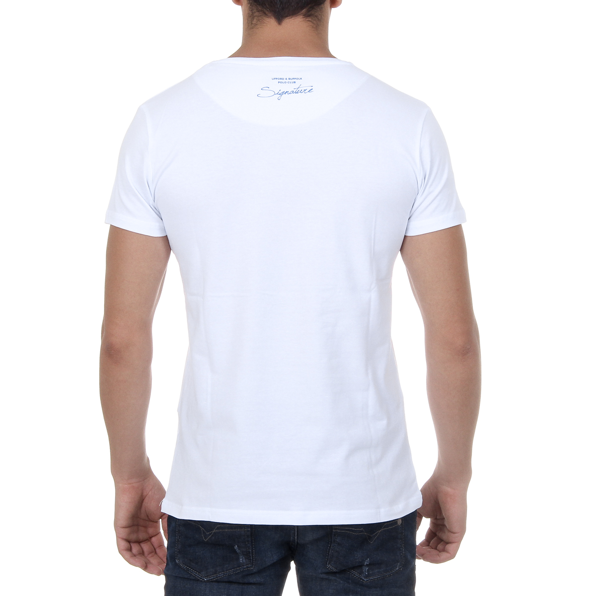 T-shirt da uomo Ufford & Suffolk Polo Club a maniche corte con scollo tondo US027 BIANCO
