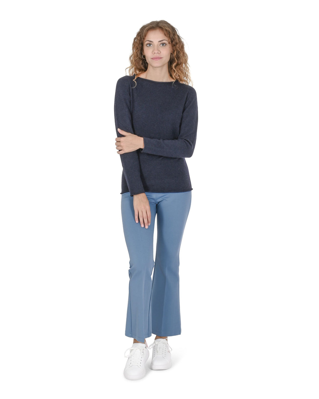Maglione da donna con scollo a barca in cashmere Crown of Edinburgh COE 0025 BLU NAVY