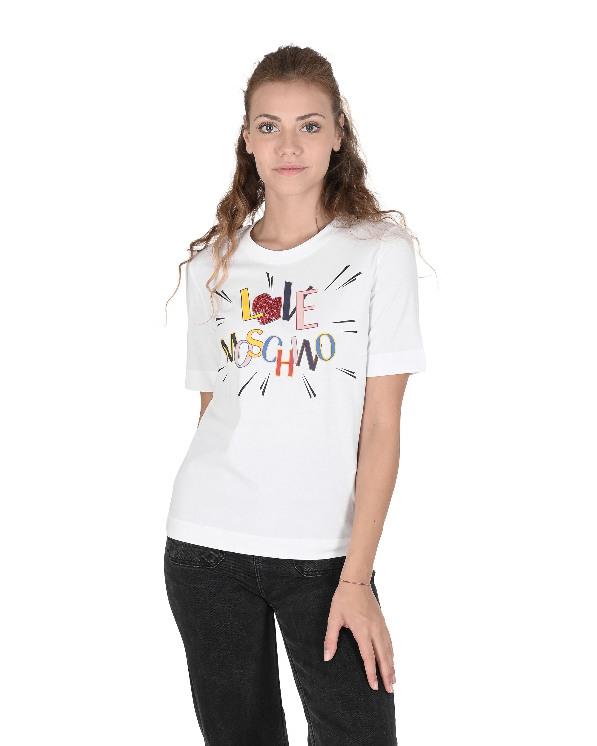 T-shirt da donna Love Moschino W 4 F15 3E M 3876 A00 BIANCO OTTICO