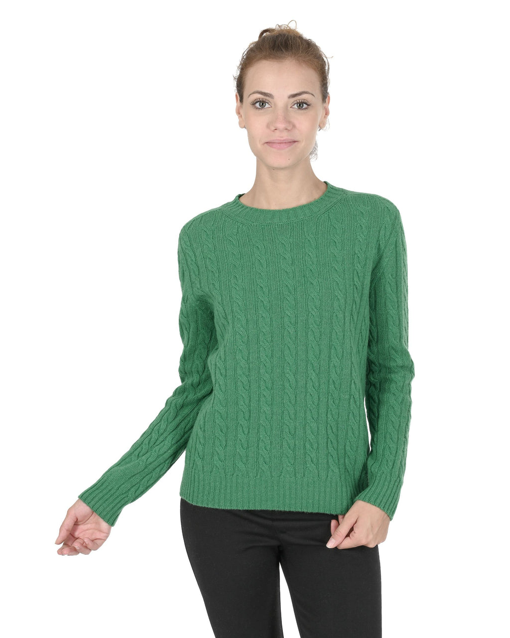 Maglione girocollo da donna in cashmere Crown of Edinburgh COE 0033 VERDE