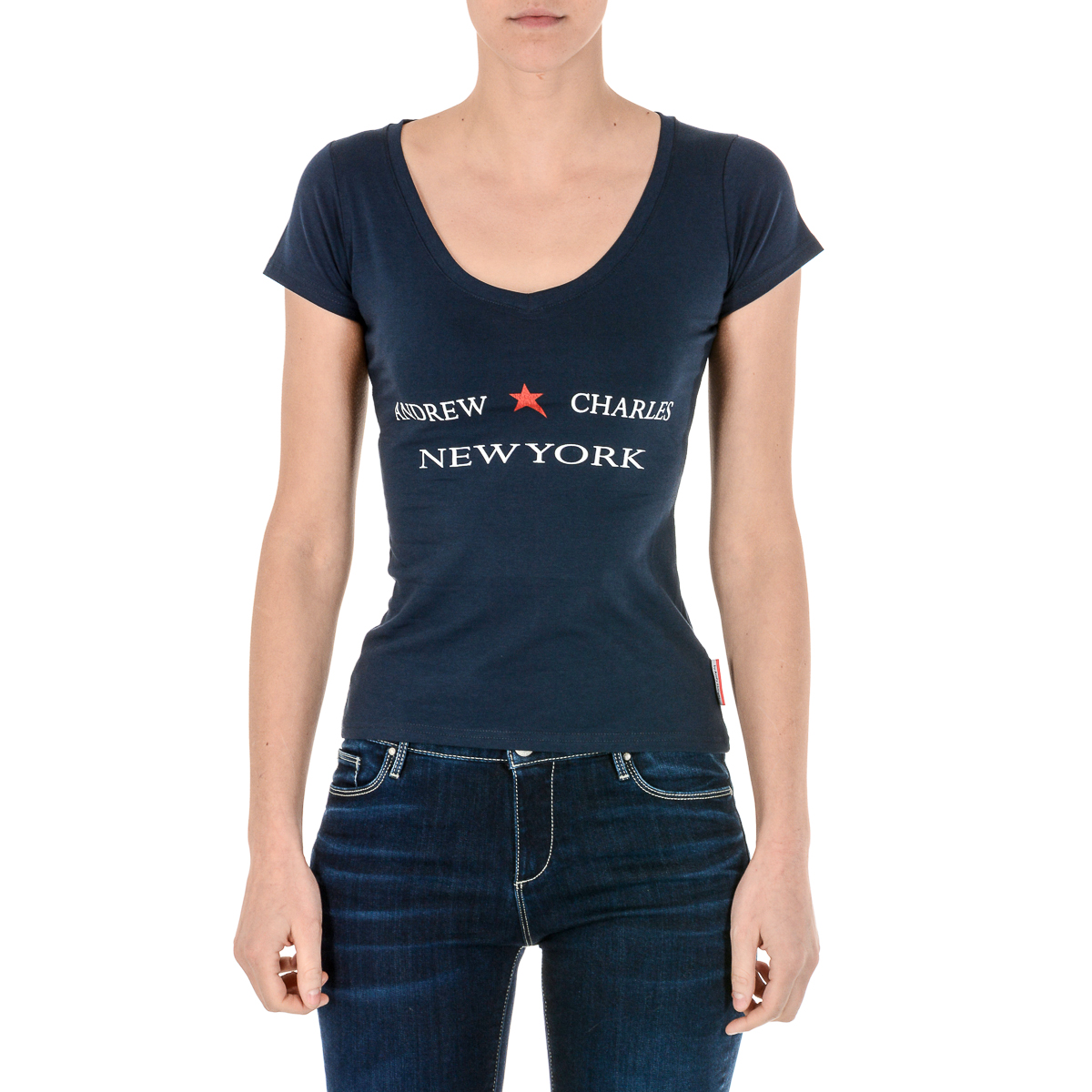 Andrew Charles T-shirt da donna a maniche corte con scollo a V blu TAPIWA