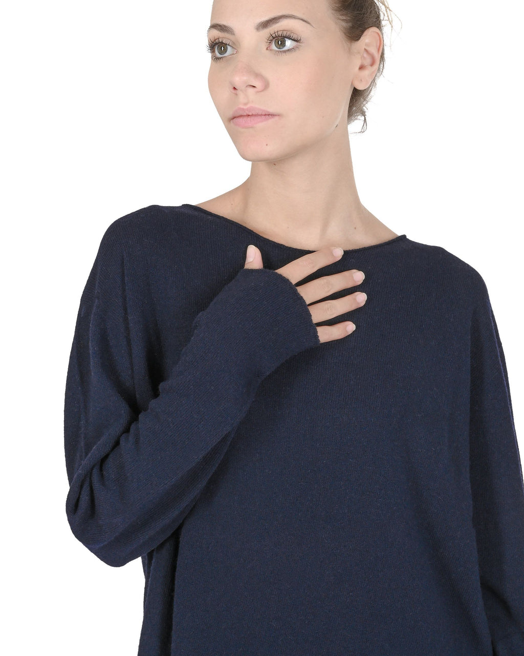 Maglione oversize con scollo a barca da donna in cashmere Crown of Edinburgh COE 008 BLU NAVY