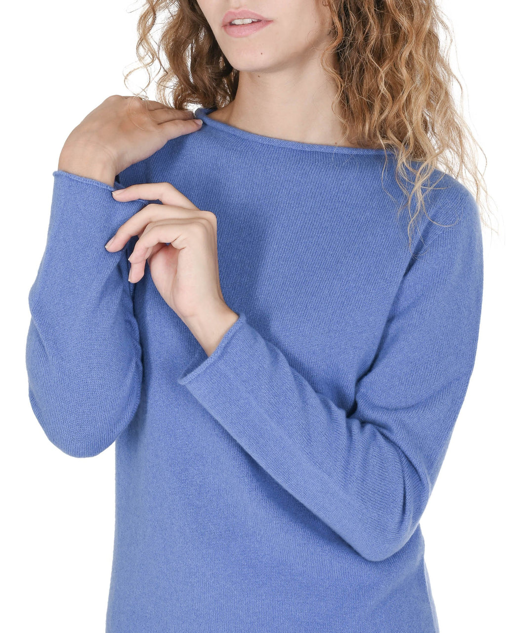 Maglione da donna con scollo a barca in cashmere Crown of Edinburgh COE 0025 BLU BRILLANTE