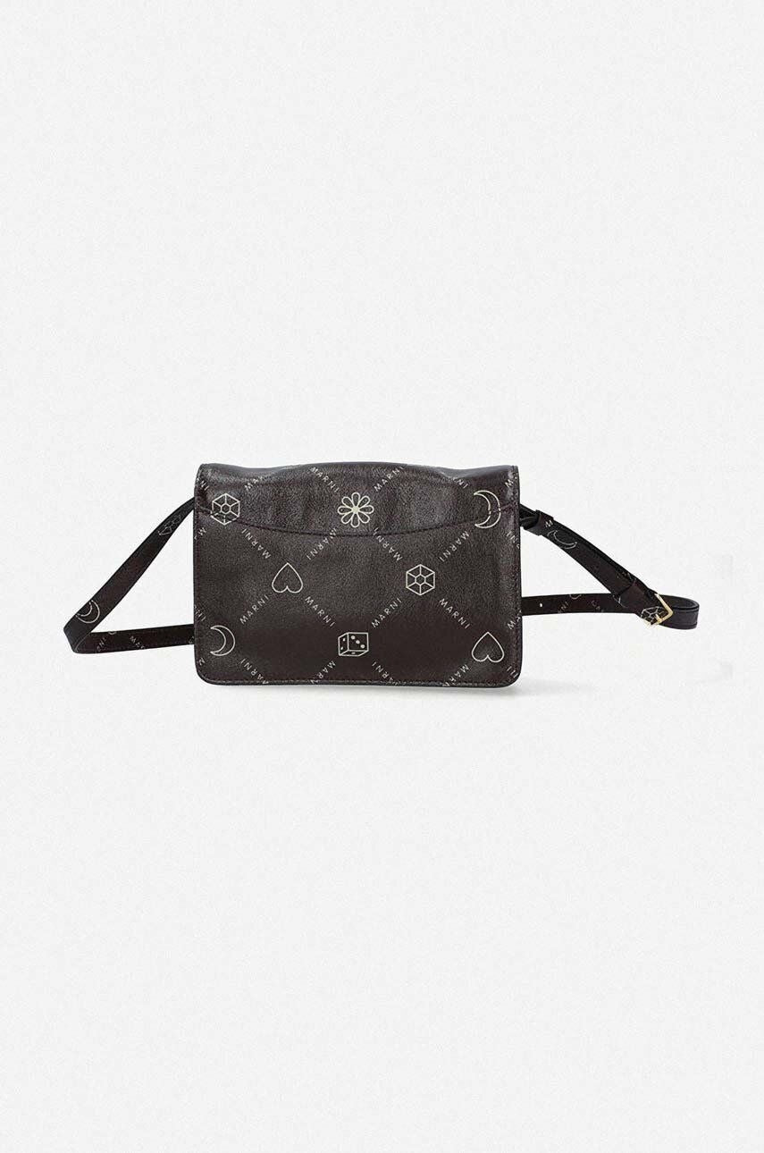 Borsa Marni Logo Leather Mini Trunk marrone