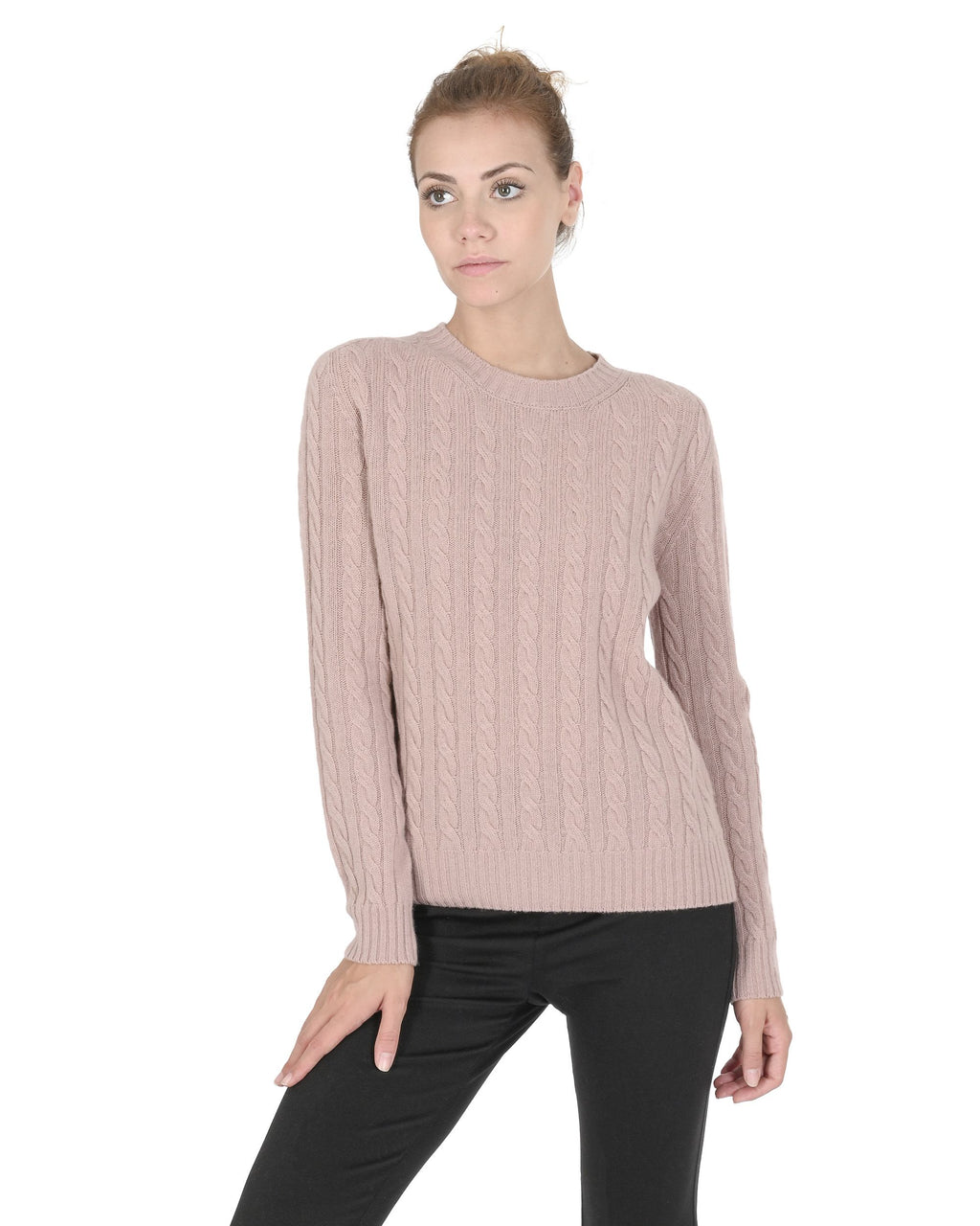Maglione girocollo da donna in cashmere Crown of Edinburgh COE 0033 ROSA