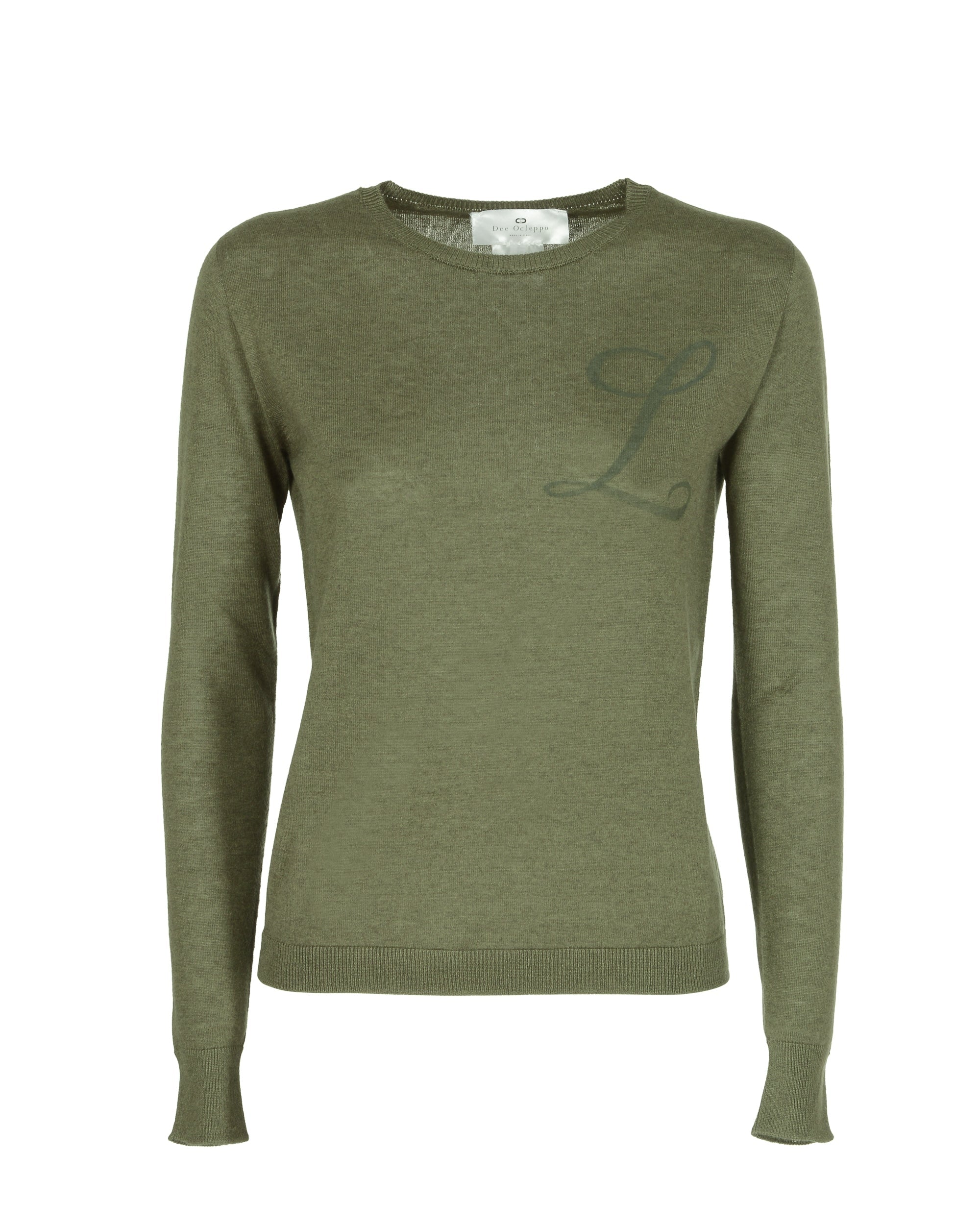Maglia girocollo in cashmere estivo - Manica lunga - Verde