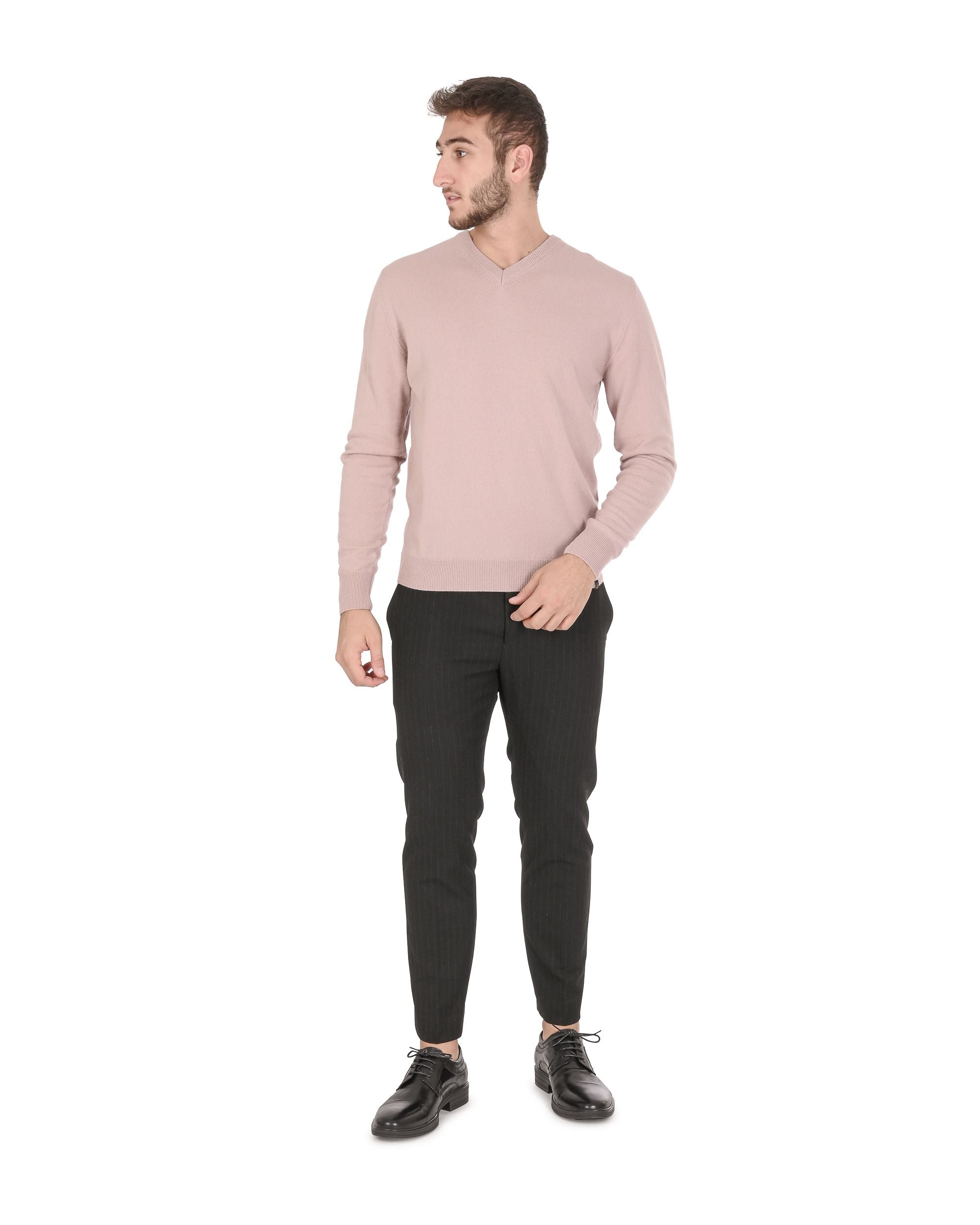 Maglione da uomo in cashmere con scollo a V Crown of Edinburgh COE 0012 ROSA CIPRIA