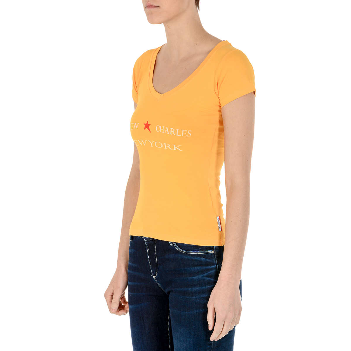 Andrew Charles T-shirt da donna a maniche corte con scollo a V gialla TAPIWA