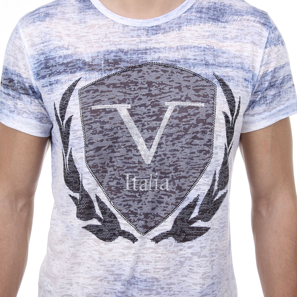 V 1969 Italia T-shirt da uomo a maniche corte con scollo tondo azzurro LOGAN