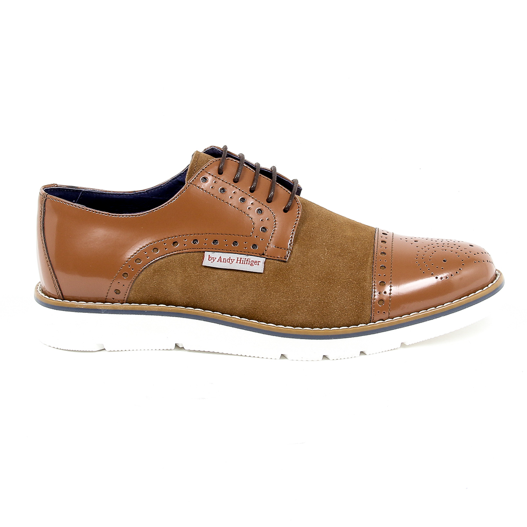 Andrew Charles Mens Brogue Oxford Shoe 911 ABRASIVATO CAMOSCIO COGNAC