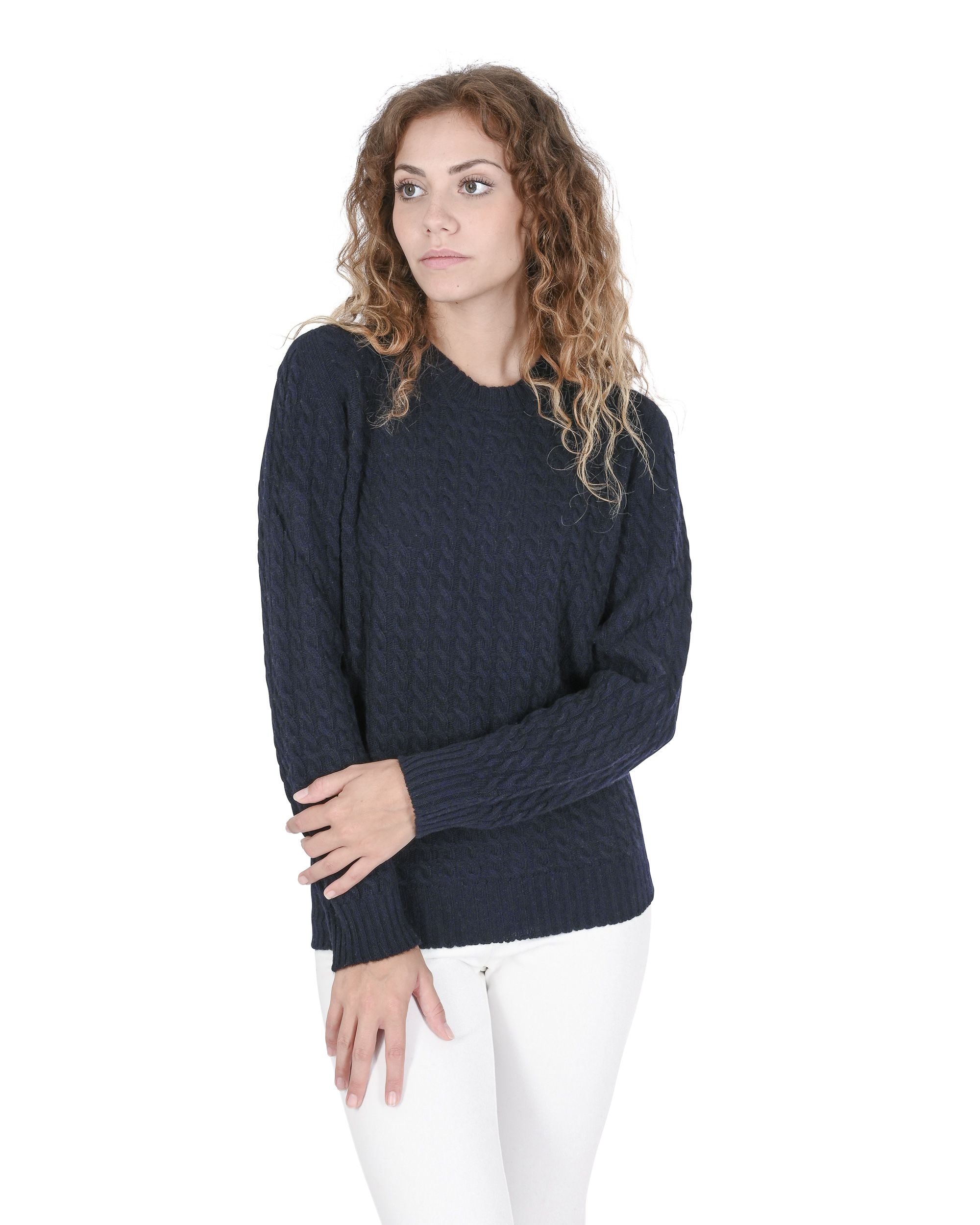 Maglione girocollo da donna in cashmere Crown of Edinburgh COE 0013 BLU NAVY