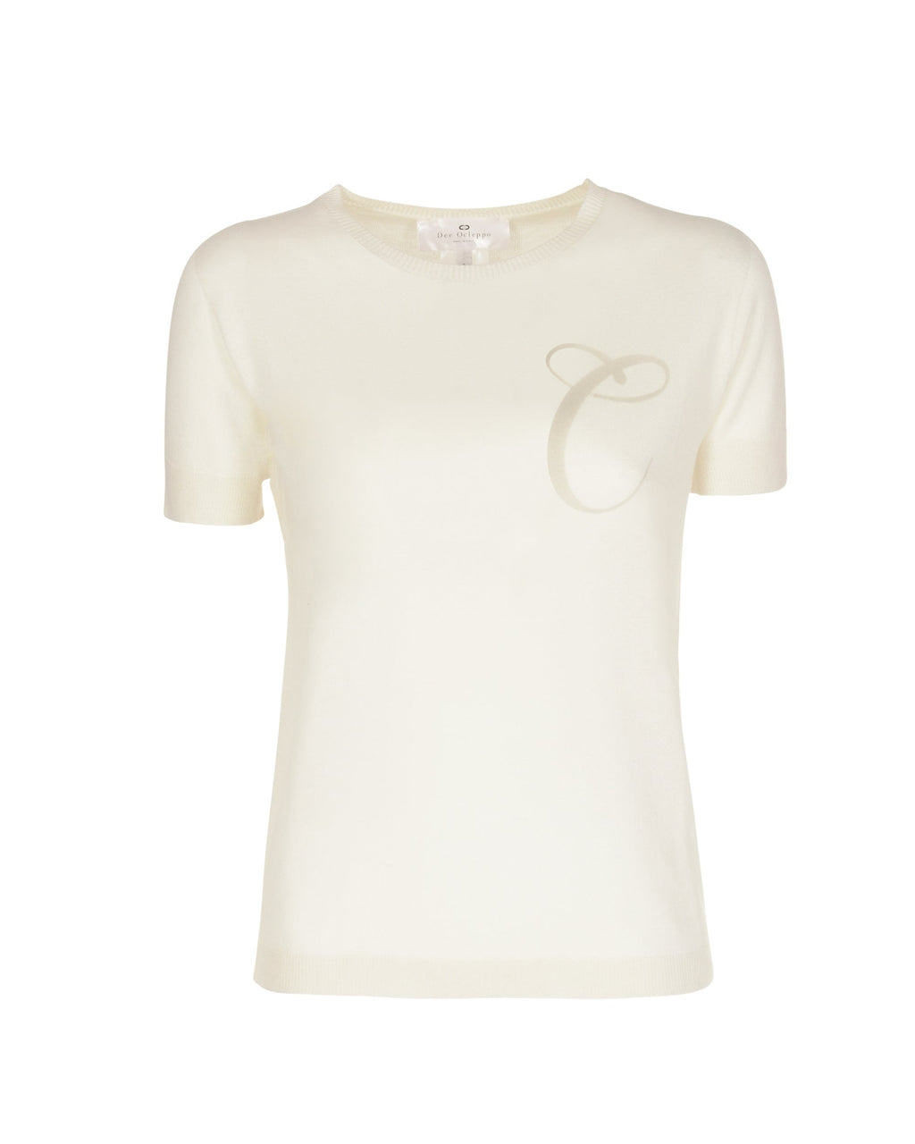 Maglia girocollo estiva in cashmere - Manica corta - Avorio