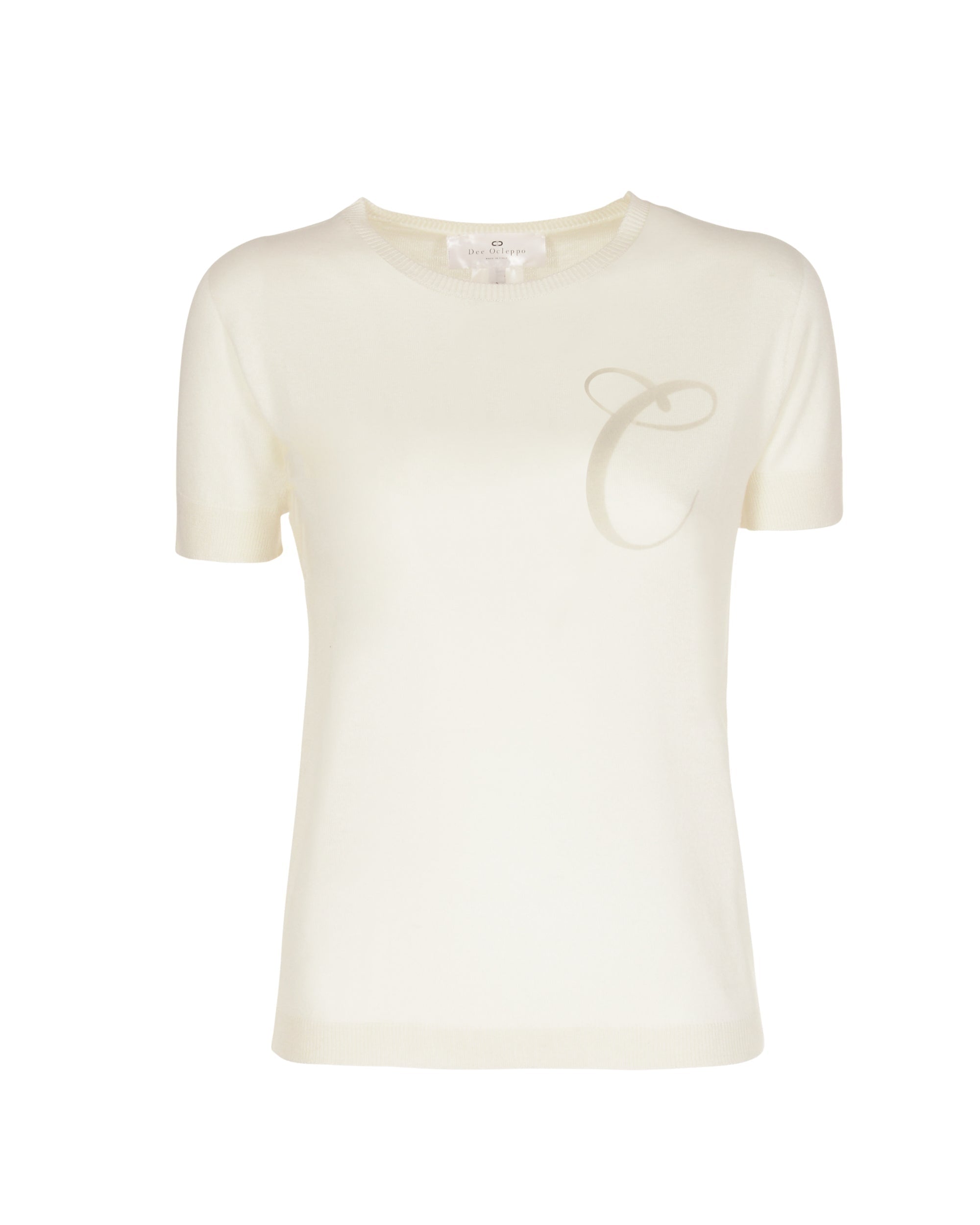 Maglia girocollo estiva in cashmere - Manica corta - Avorio