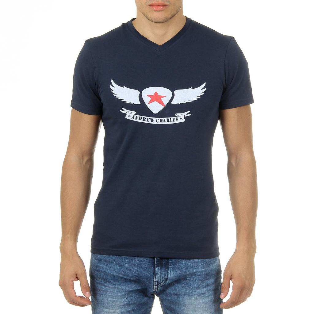 Andrew Charles Maglietta da uomo a maniche corte con scollo a V blu KENAN