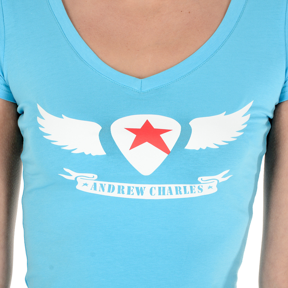 Andrew Charles T-shirt da donna a maniche corte con scollo a V, colore azzurro TAPIWA