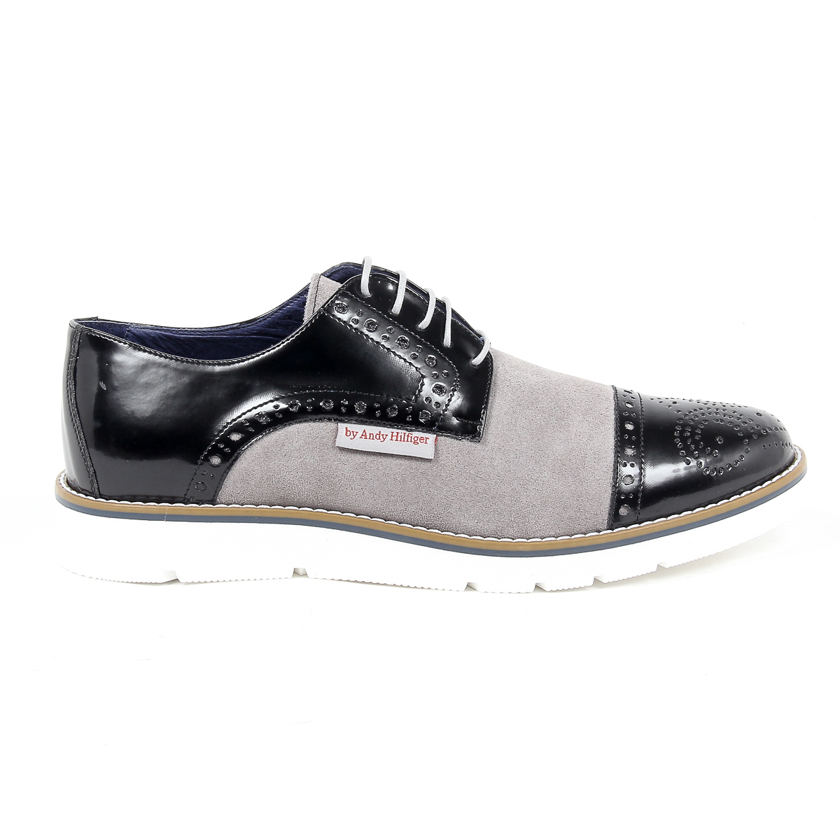 Andrew Charles Mens Brogue Oxford Shoe 911 ABRASIVATO CAM NERO GRIGIO