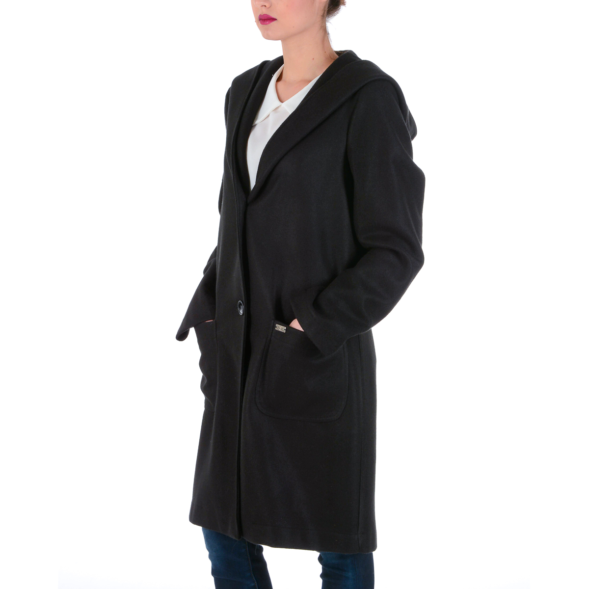 V 1969 Italia Cappotto da donna maniche lunghe nero STOCCOLMA