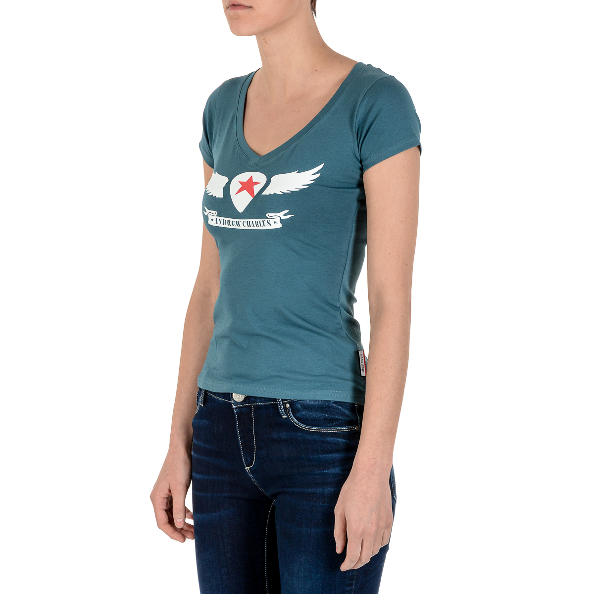 Andrew Charles T-shirt da donna a maniche corte con scollo a V verde TAPIWA