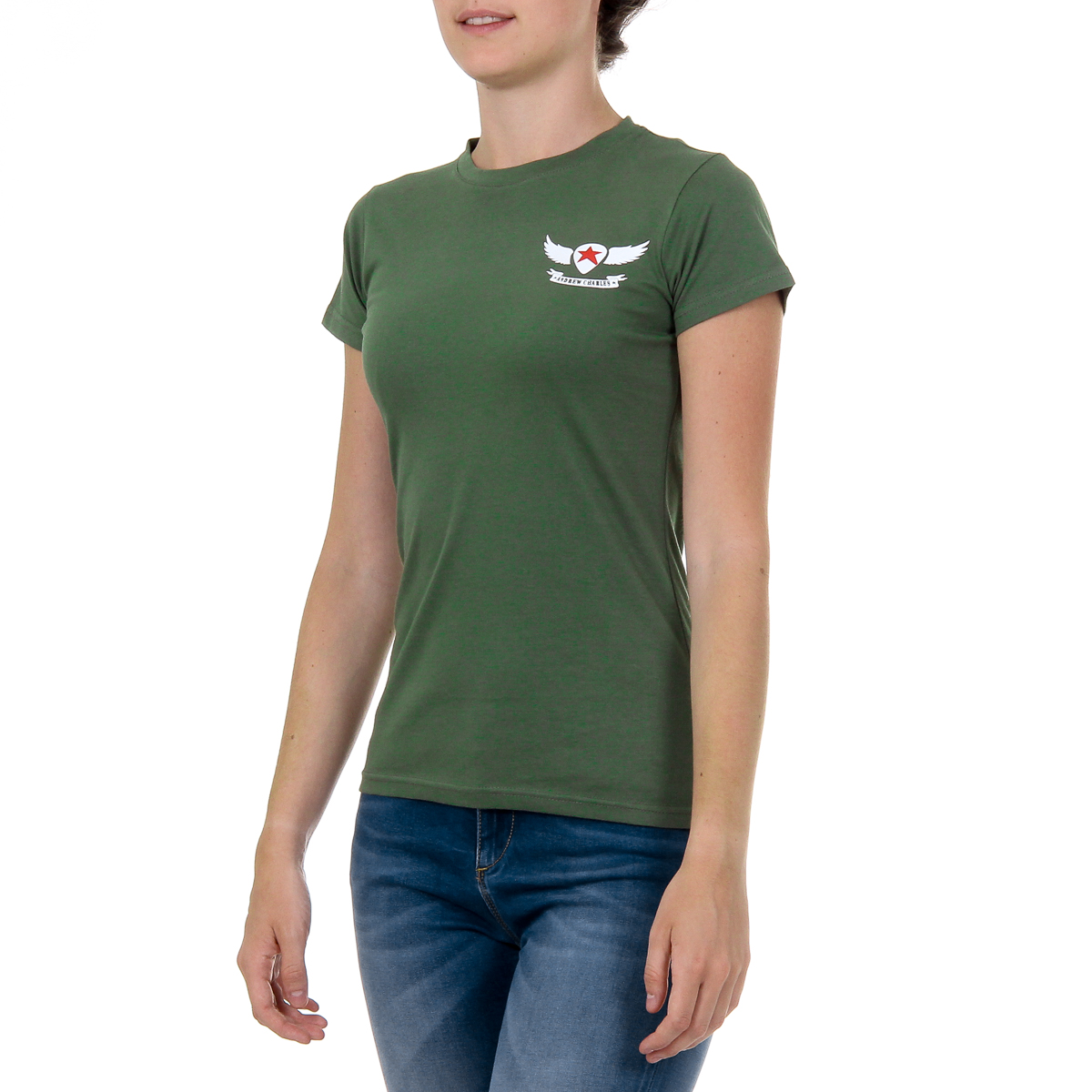 Andrew Charles T-shirt da donna a maniche corte con scollo rotondo verde TARANA
