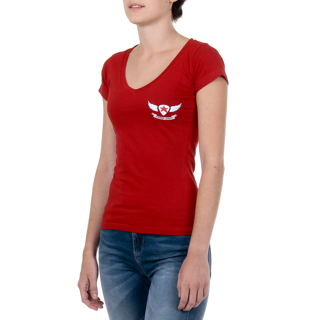 Andrew Charles T-shirt da donna a maniche corte con scollo a V, rossa TAPIWA