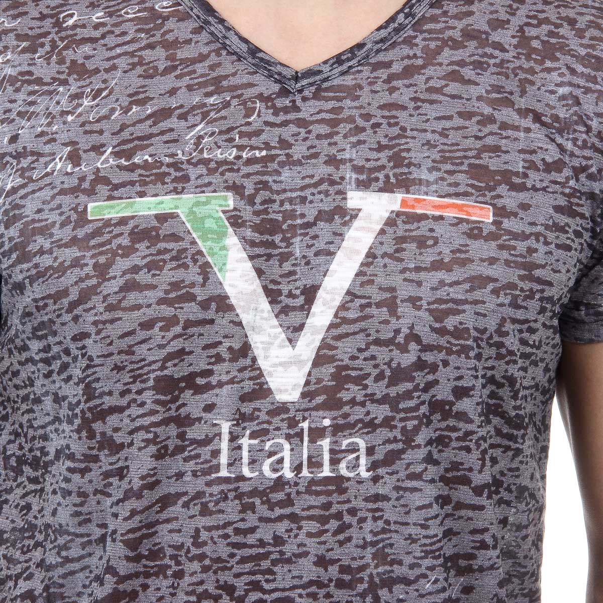 V 1969 Italia T-shirt da uomo a maniche corte con scollo a V, nera JACOB