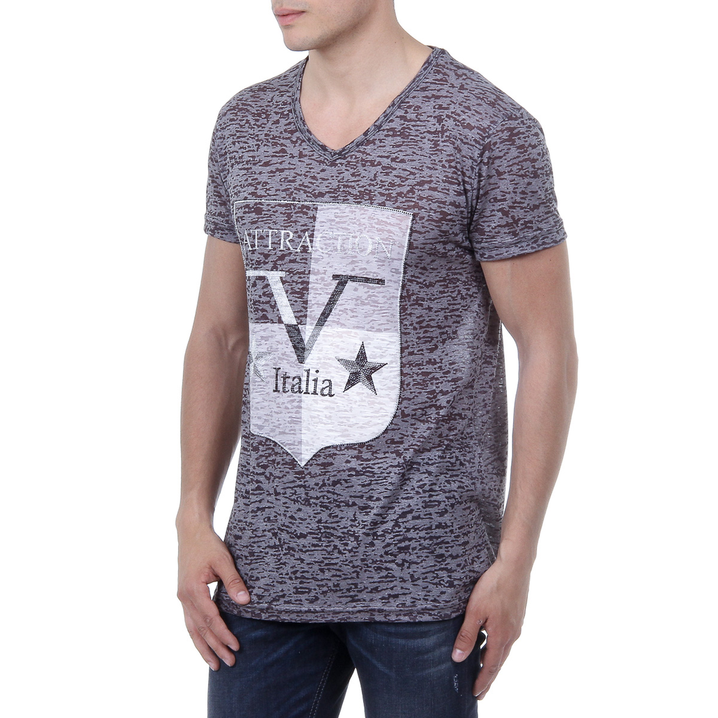 V 1969 Italia T-shirt da uomo a maniche corte con scollo a V, nera ALEXANDER