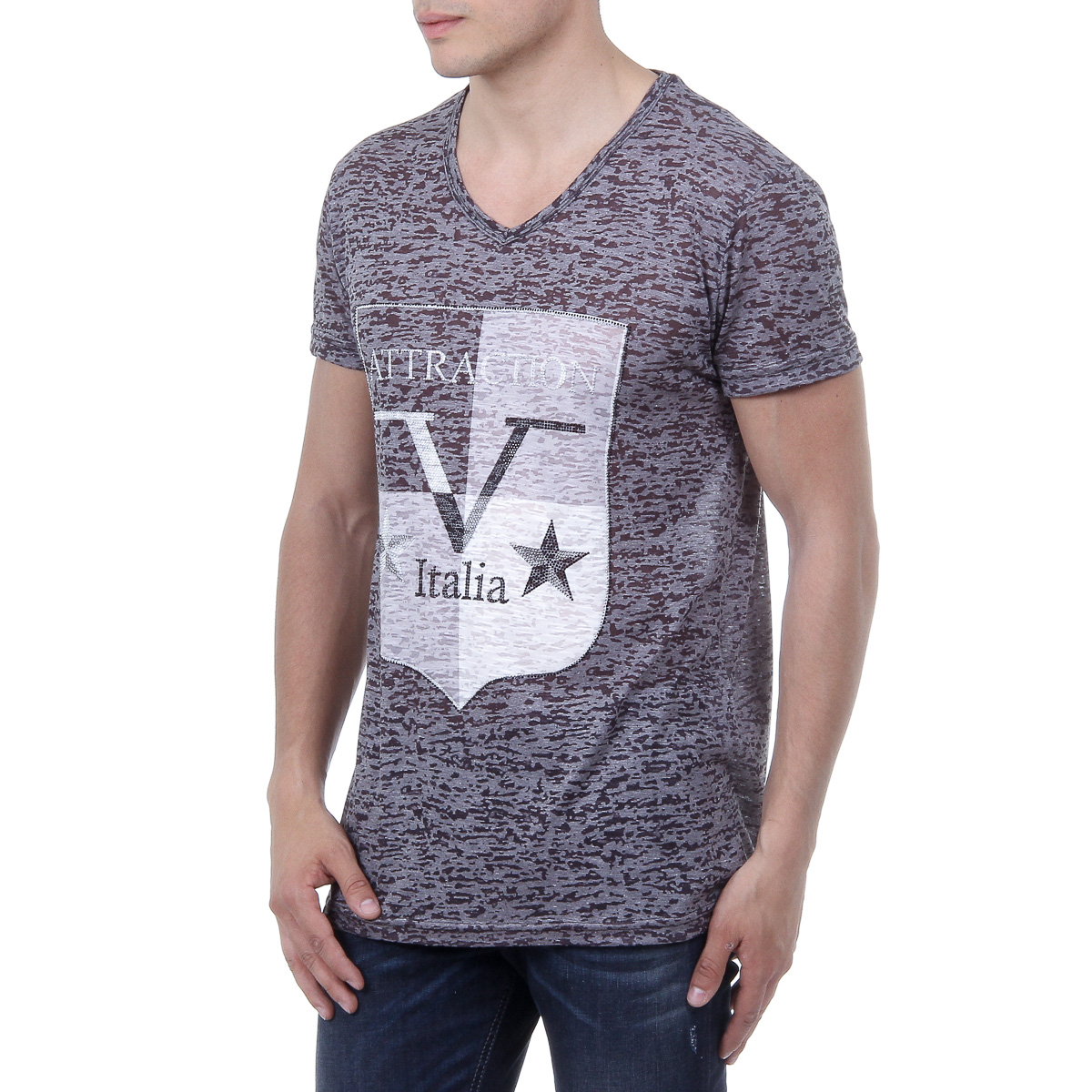 V 1969 Italia T-shirt da uomo a maniche corte con scollo a V, nera ALEXANDER