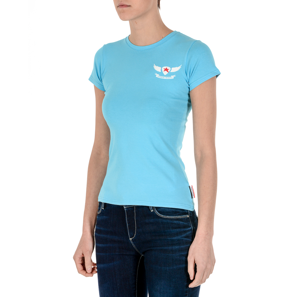 Andrew Charles T-shirt da donna a maniche corte con scollo tondo, blu chiaro TARANA
