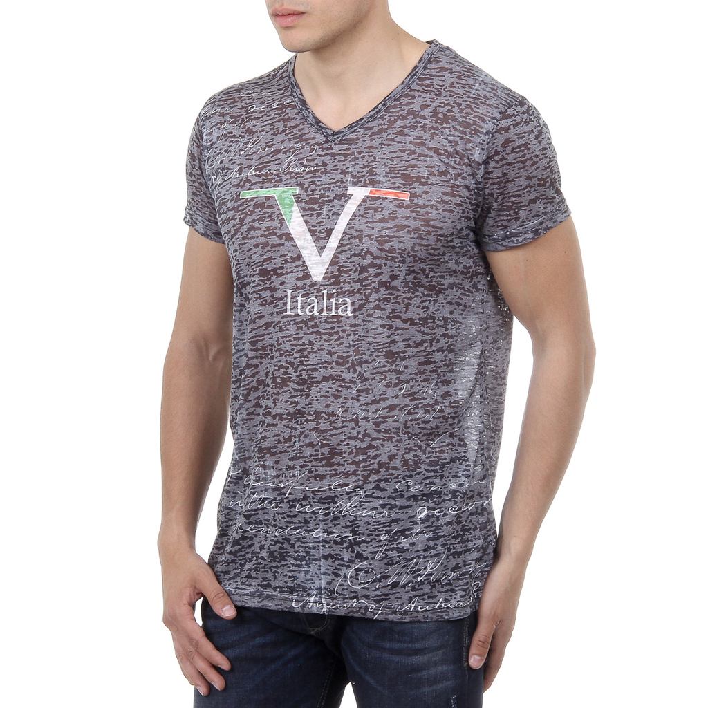V 1969 Italia T-shirt da uomo a maniche corte con scollo a V, nera JACOB