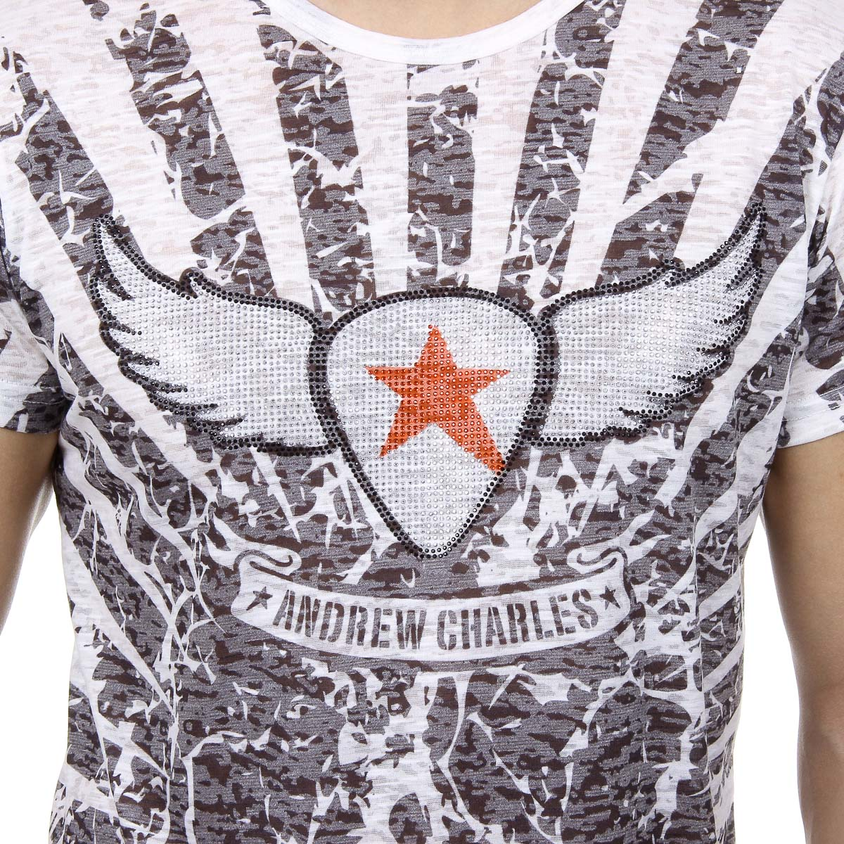 Andrew Charles T-shirt da uomo a maniche corte con scollo rotondo, nera CALEB