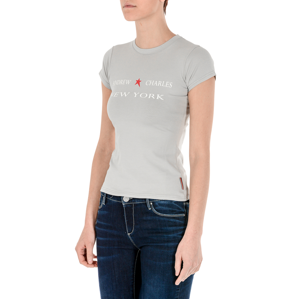 Andrew Charles T-shirt da donna a maniche corte con scollo rotondo, grigia TARANA