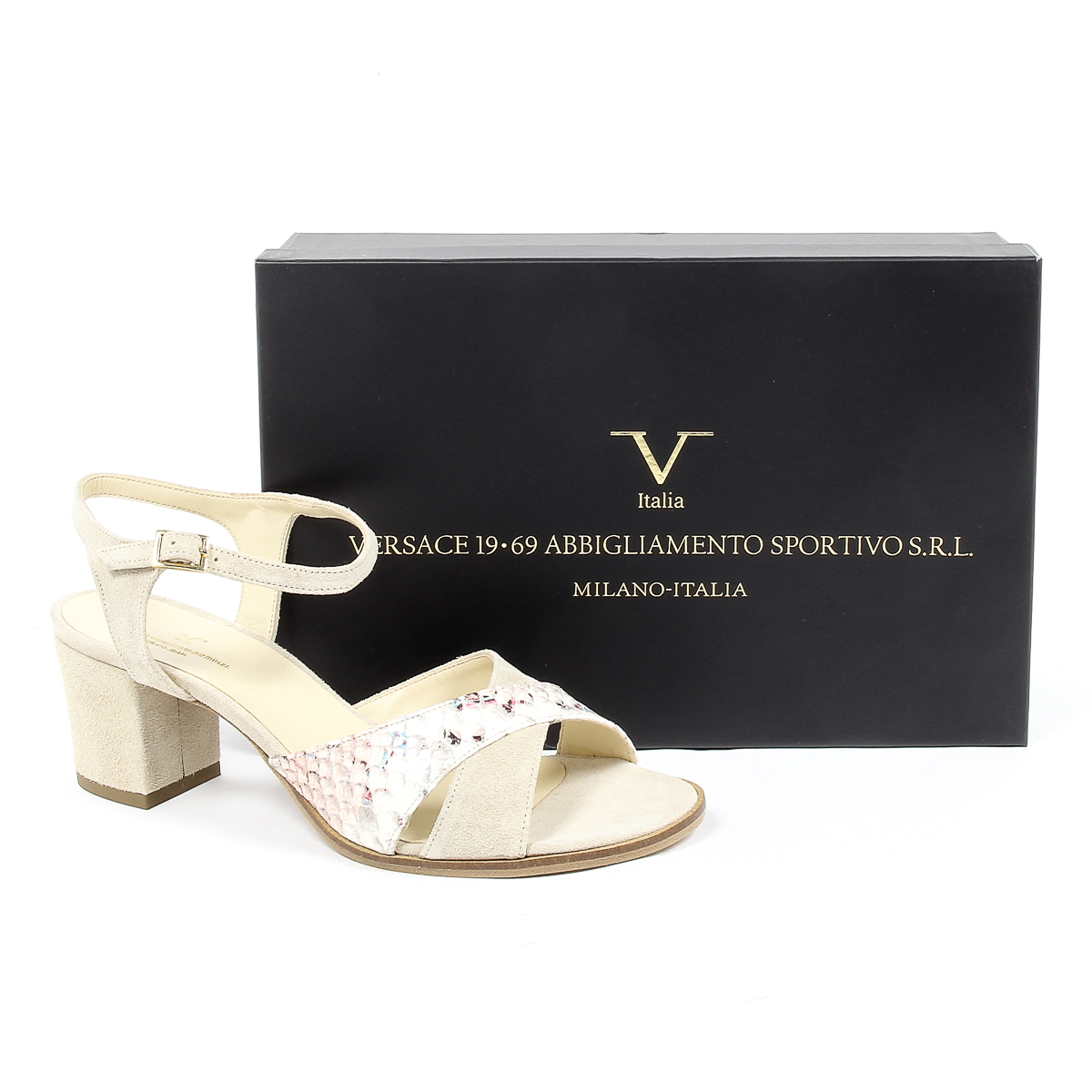 V 1969 Italia Sandalo con cinturino alla caviglia da donna Beige VERA