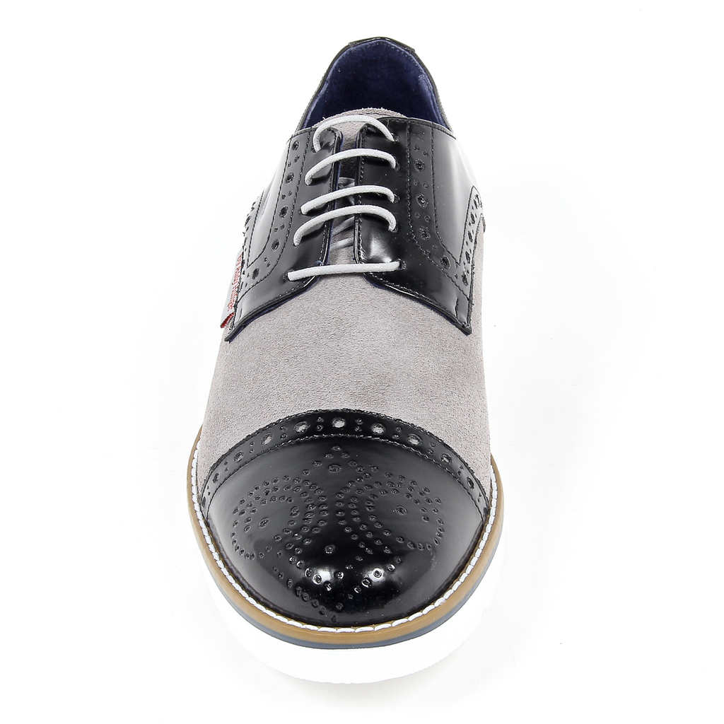 Andrew Charles Mens Brogue Oxford Shoe 911 ABRASIVATO CAM NERO GRIGIO