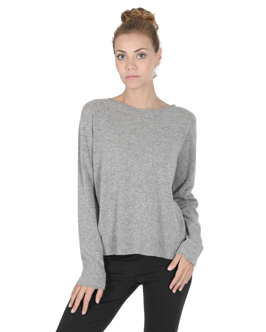 Maglione oversize con scollo a barca da donna in cashmere Crown of Edinburgh COE 008 GRIGIO PELTRO