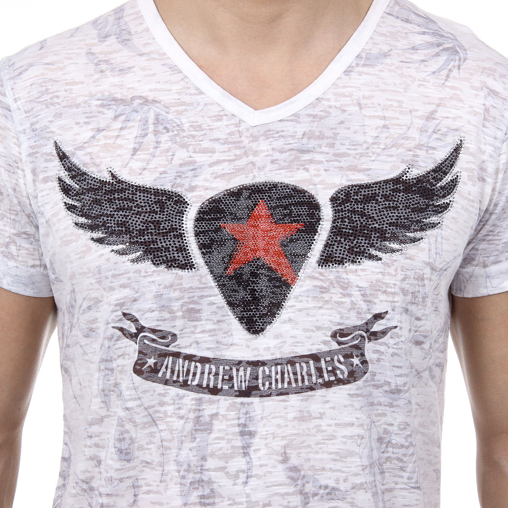 Andrew Charles T-shirt da uomo a maniche corte con scollo a V bianca ISAAC