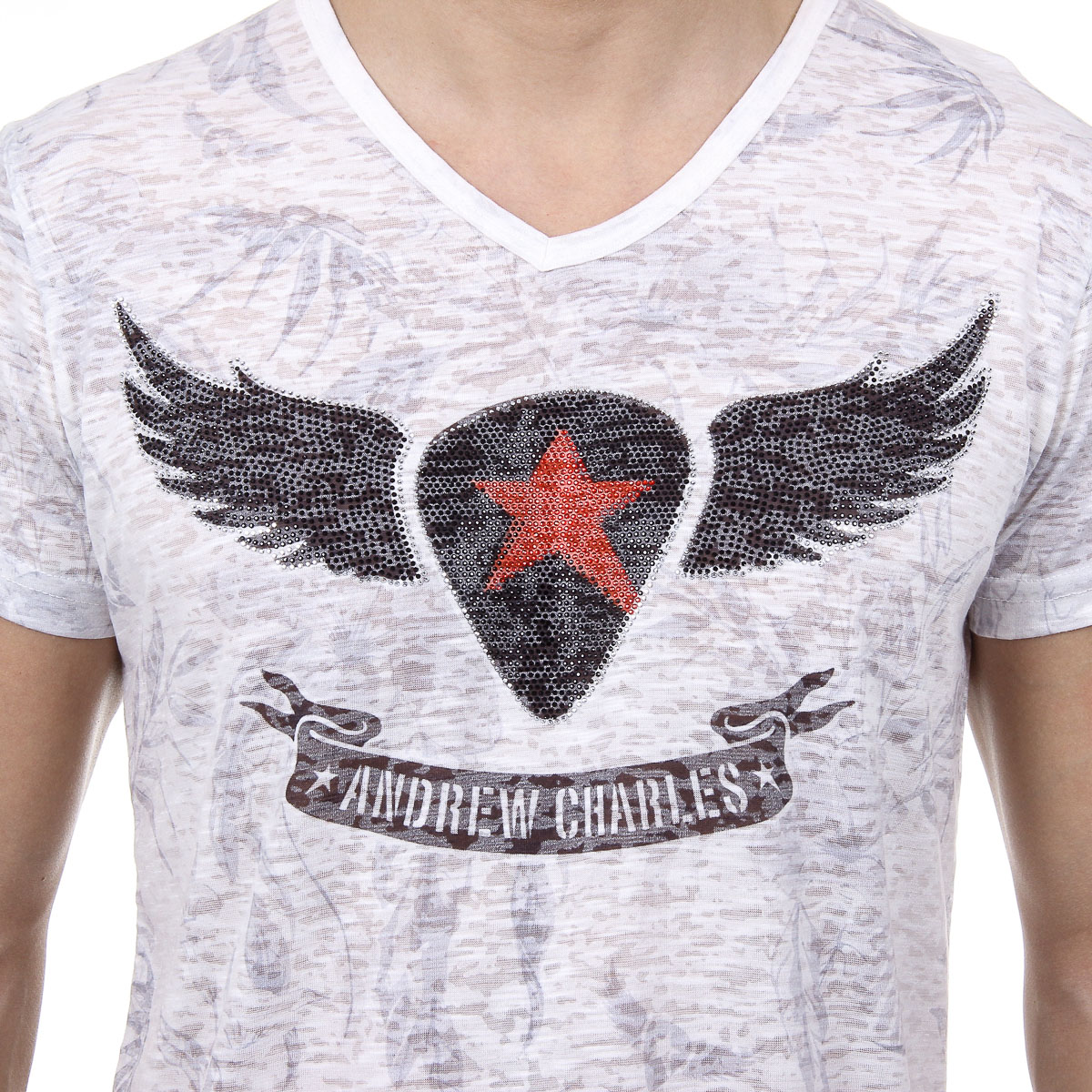 Andrew Charles T-shirt da uomo a maniche corte con scollo a V bianca ISAAC