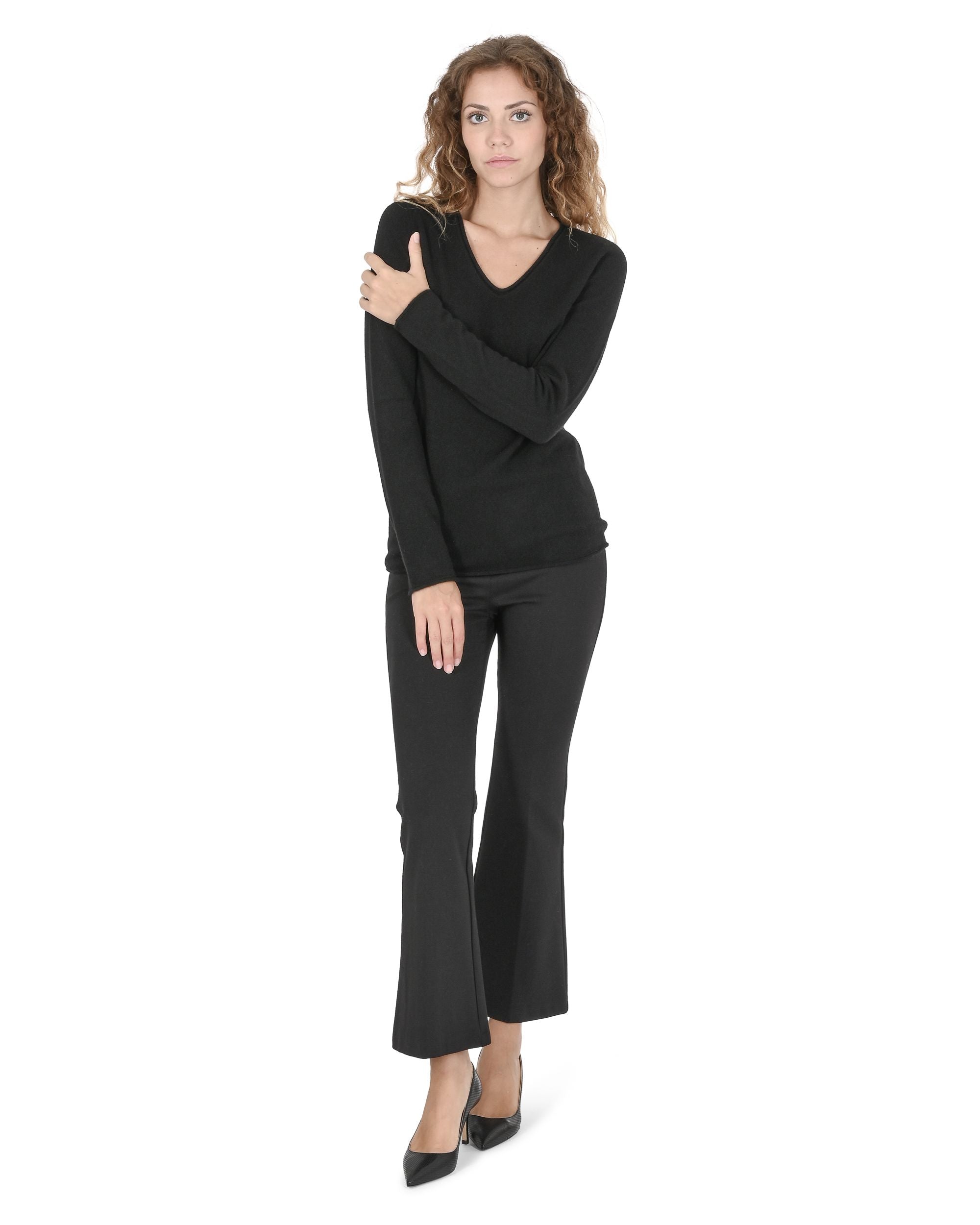 Maglione da donna con scollo a V in cashmere Crown of Edinburgh COE 0022 NERO