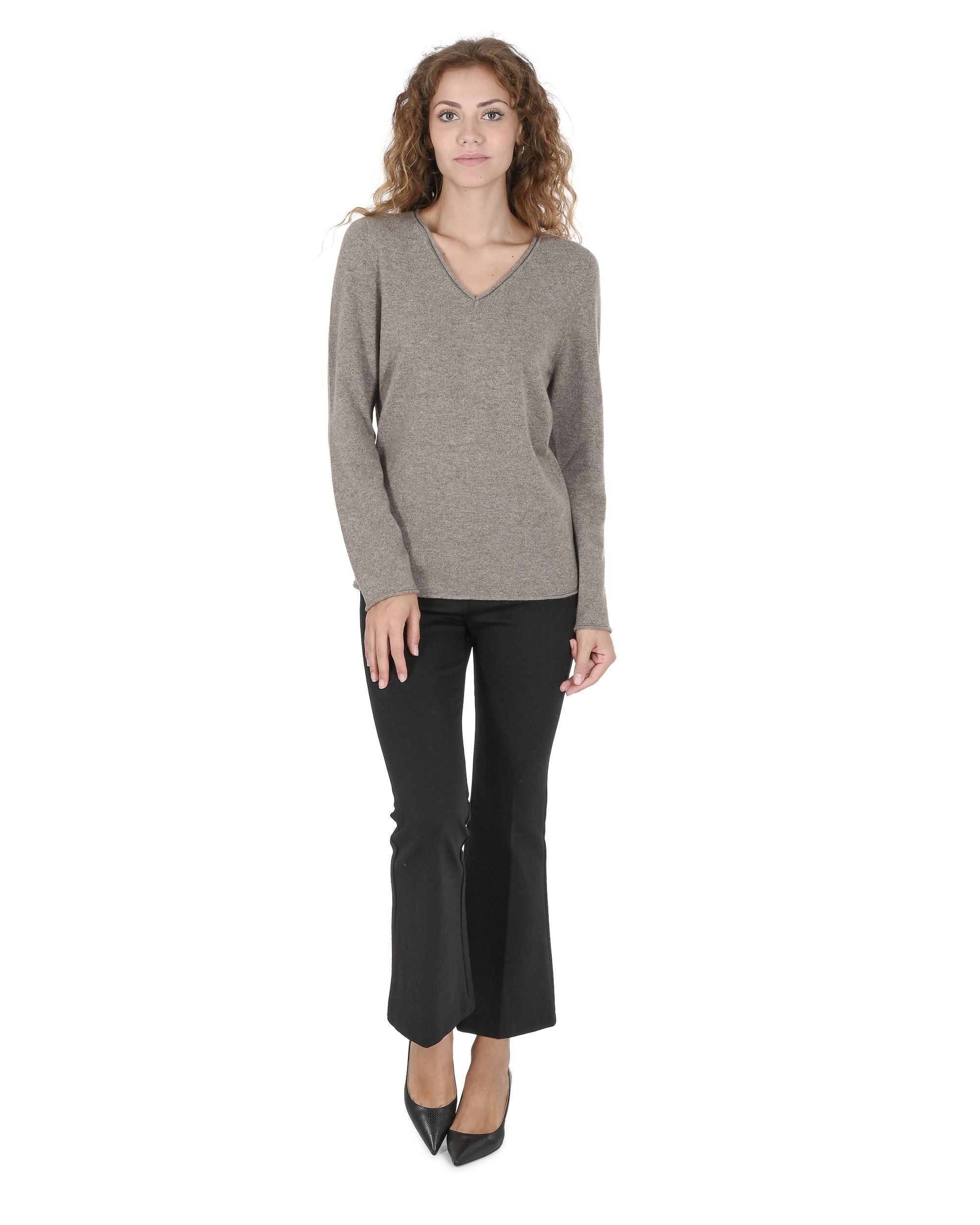 Maglione da donna con scollo a V in cashmere Crown of Edinburgh COE 0022 TAUPE