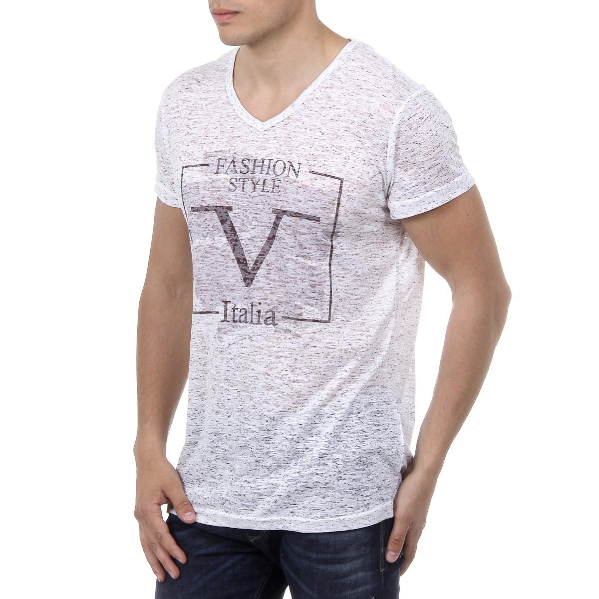 V 1969 Italia T-shirt da uomo a maniche corte con scollo a V bianca DANIEL