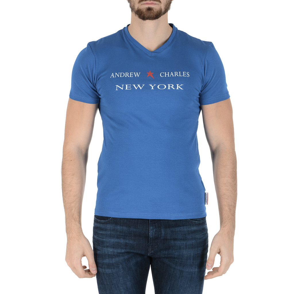 Andrew Charles Maglietta da uomo a maniche corte con scollo a V blu KENAN