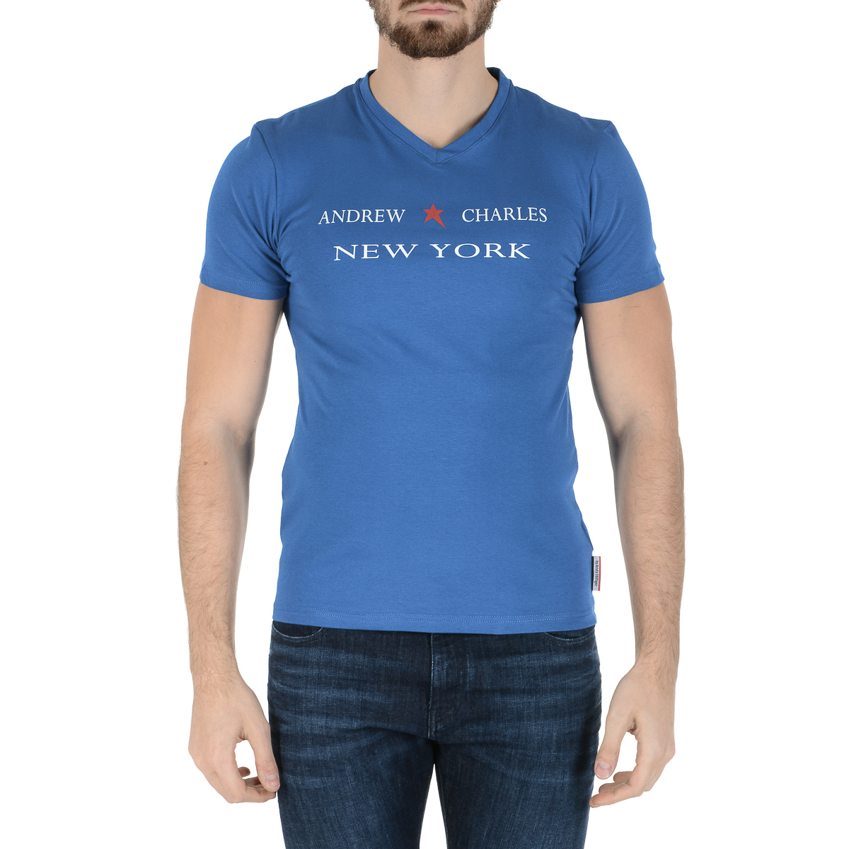 Andrew Charles Maglietta da uomo a maniche corte con scollo a V blu KENAN