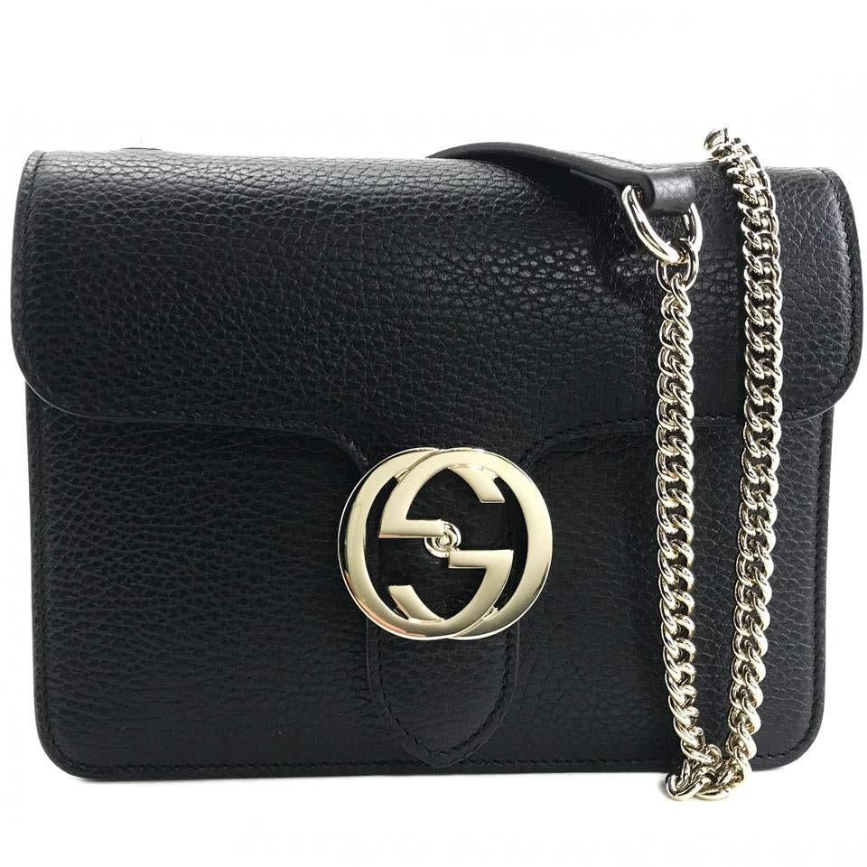 Borsa Gucci Interlocking in pelle con catena nera