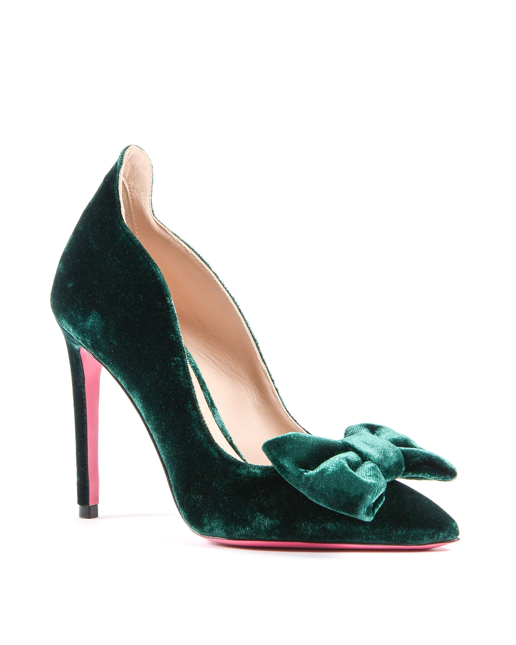 Décolleté con fiocco in velluto da donna - Verde