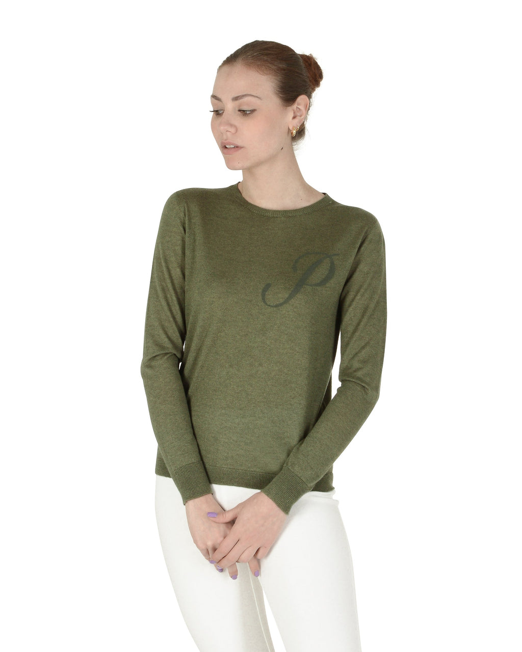 Maglia girocollo in cashmere estivo - Manica lunga - Verde